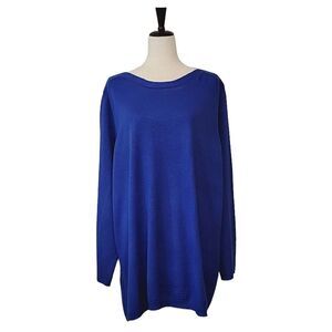 APT.9 Royal Blue Silver Metallic Sparkle Boatneck Long Sleeve Sweater Size 3X